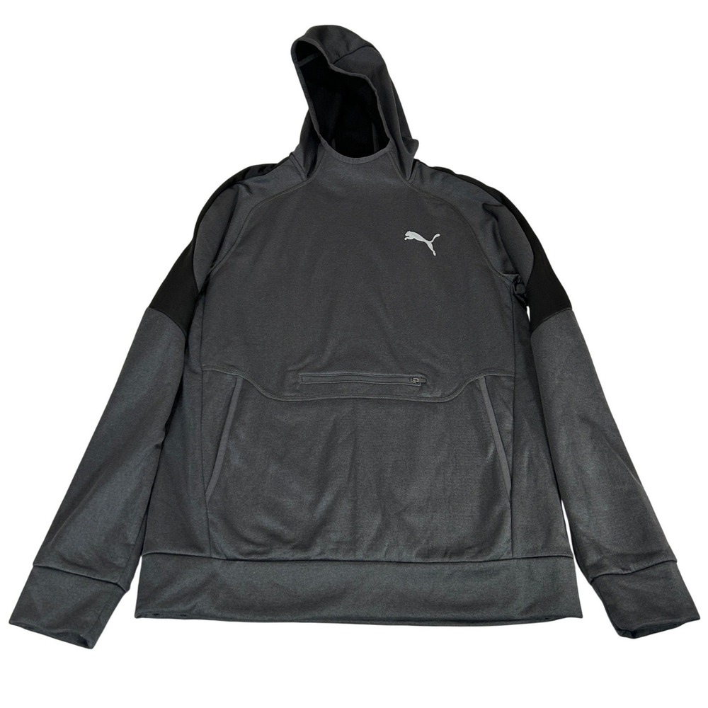 Puma Mens Tech Fleece Hoodie Gray Black Training Sweatshirt 580112-07 Size‎ L